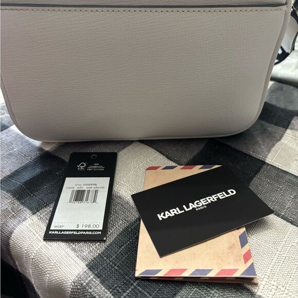 Karl Lagerfeld Paris Maybelle Camera Crossbody Bag White Black and Chrome New - Picture 2 of 7